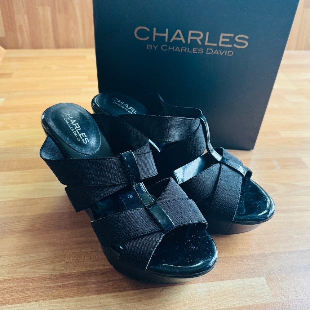 Charles David black heeled sandals size 7.5